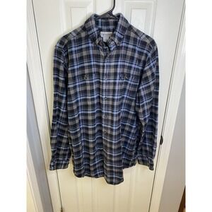 Carhartt Flannel Shirt Mens Large Tall Blue Grey Plaid Excellent Long Sleeve